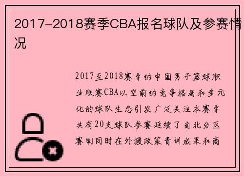 2017-2018赛季CBA报名球队及参赛情况
